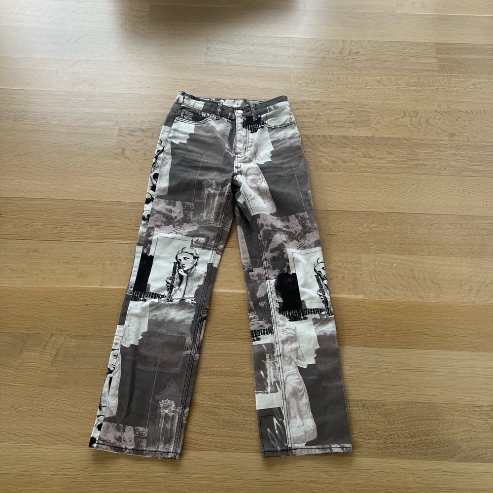 Artistic Black and Gray Patterned Pants